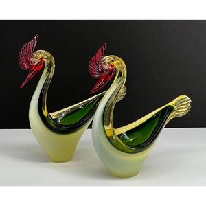 Pair Stylized Rooster Bowls by Pauls Of Italy